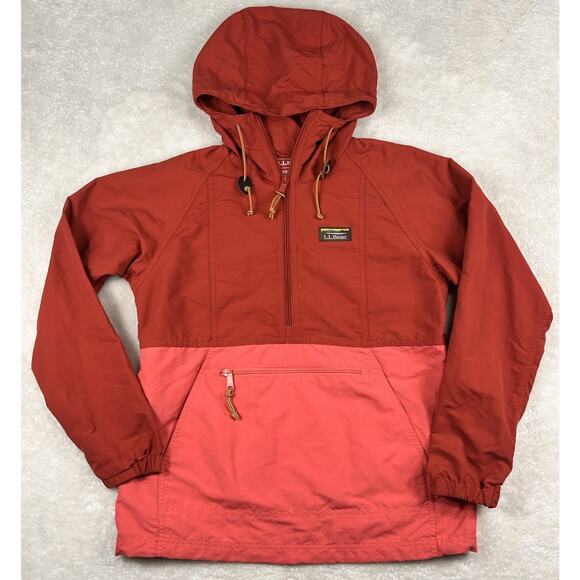 LL Bean Jacket Womens XXS Red Mountain Classic Anorak Colorblock Nylon Wind Rain - Picture 1 of 6